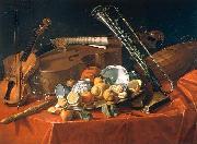 Cristoforo Munari Stilleben mit Musikinstrumenten und Fruchten oil painting